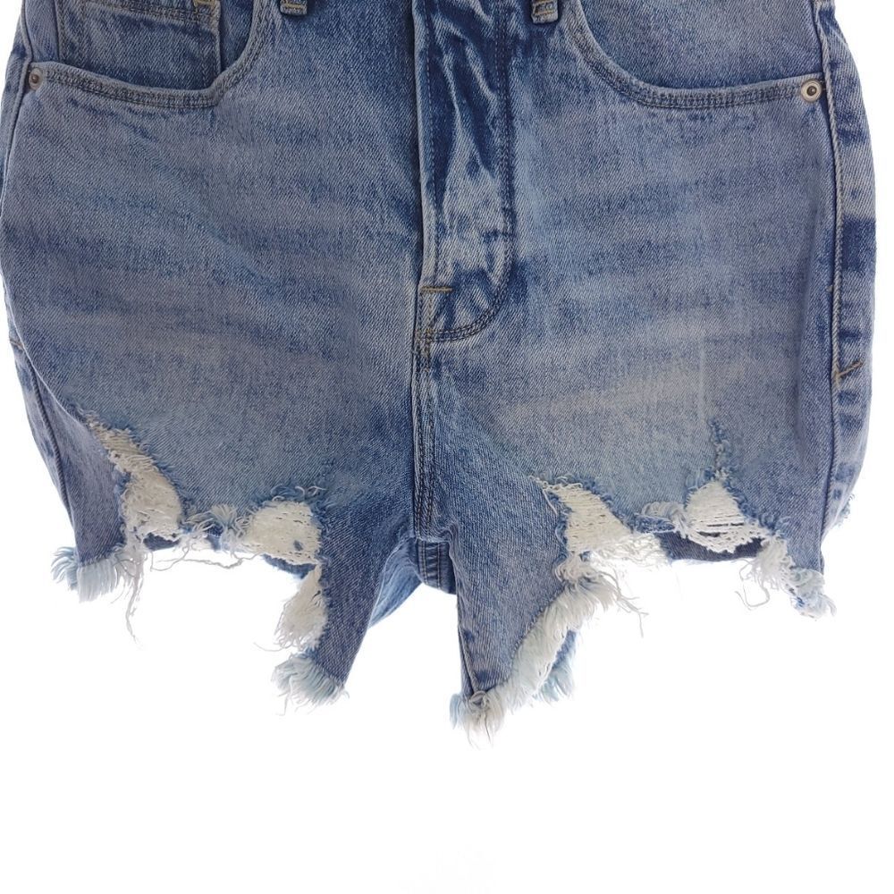Good American Womens Size 00/24 Blue Distressed Button Fly Shorts - Picture 4 of 9